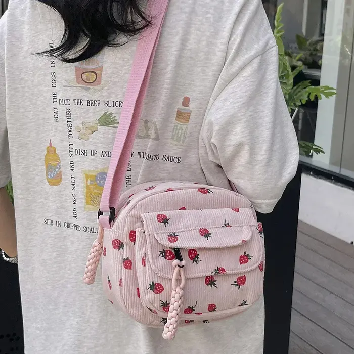 Mignon fraise sac à bandoulière décontracté fermeture éclair à la mode sac