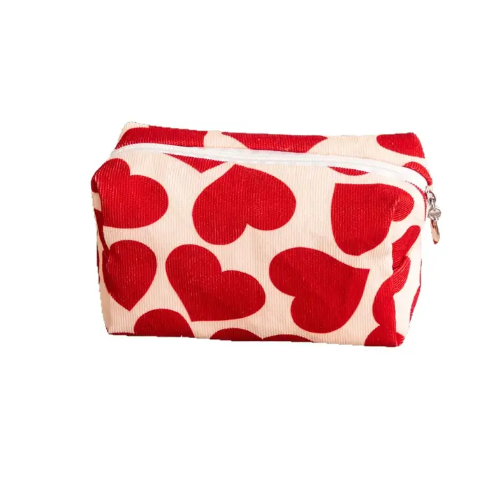 Sac de maquillage à motif de cœur rouge pour femmes
