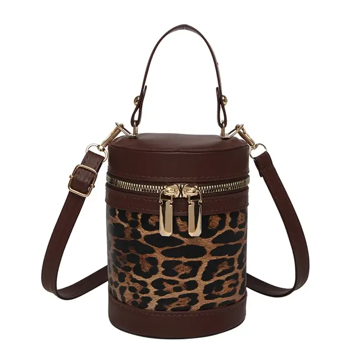 Nouveau style coréen sac seau en lin tendance pour femmes sac de maquillage imprimé léopard sac à ba