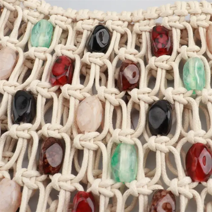 Sac à main rétro tissé à la main avec perles creuses pour femmes