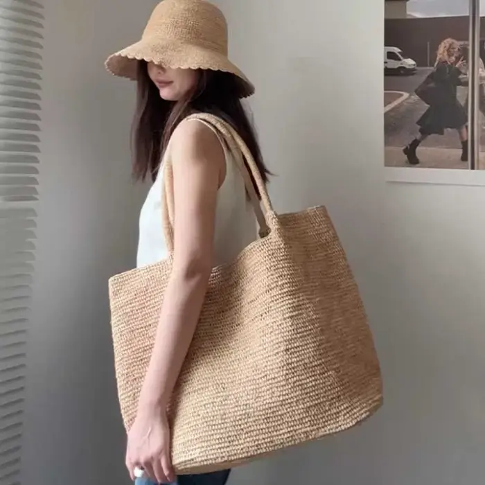Sac en raphia tressé grande capacité pour femme