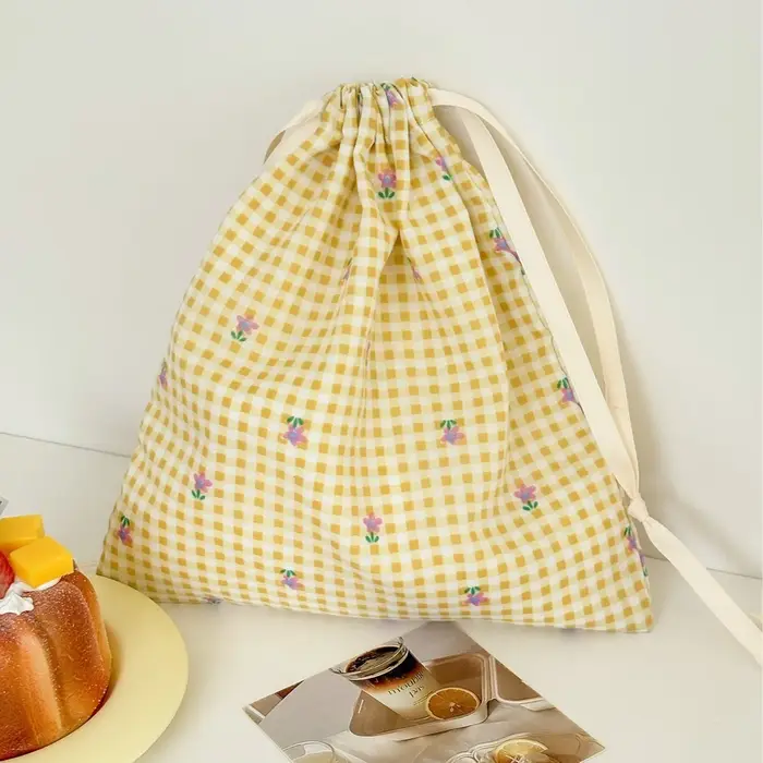 Sac à cordon jaune à motif floral, sacs de rangement de voyage en tissu, sacs de tri portables pour 