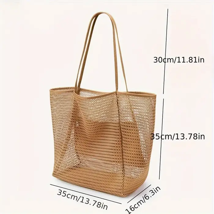 Sac fourre-tout de plage de grande capacité pour femmes – Sac à bandoulière tissé en polyester durable avec dessus