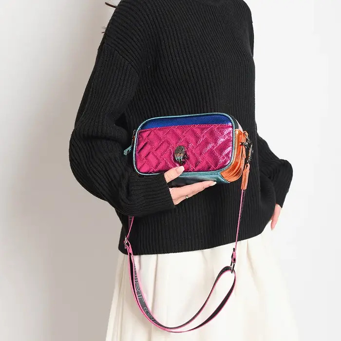 Sac carré matelassé de luxe bicolore – Sac à bandoulière large pour femme, sac à main tendance et ch