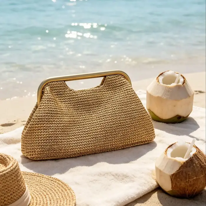 Sac à main doré tissé pour femme - Sac à bandoulière élégant avec chaîne