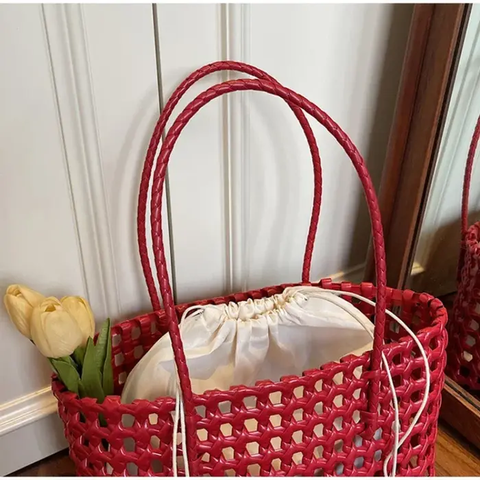Sac fourre-tout tissé à la main coréen, grand sac de plage de style bohème, sac à bandoulière décontracté en forme de panier pour femmes