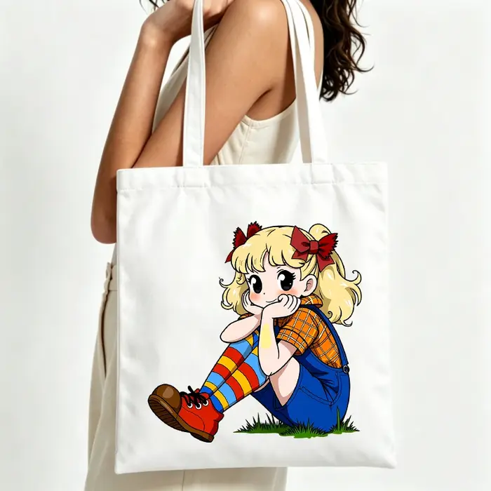 Sac fourre-tout en toile avec motif de fille de dessin animé
