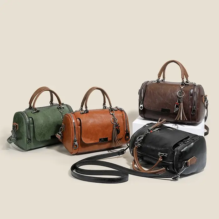Sac Boston rétro en cuir PU noir pour femme