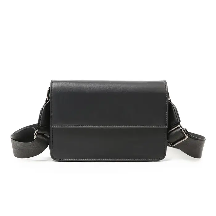 Sac à bandoulière minimaliste noir à rabat pour hommes et femmes, sac décontracté unisexe en cuir PU