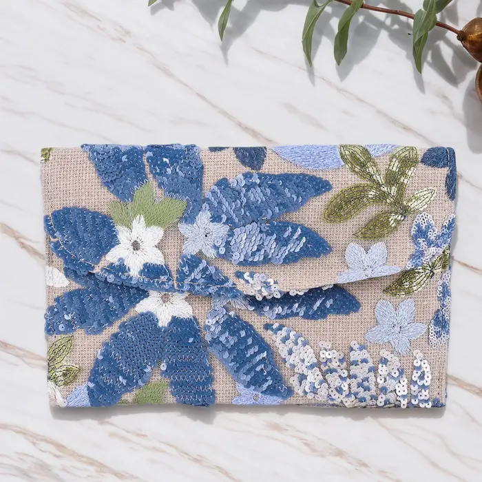 Pochette de soirée à paillettes brodées florales, pochette de plage pour femmes, mariage, vacances,