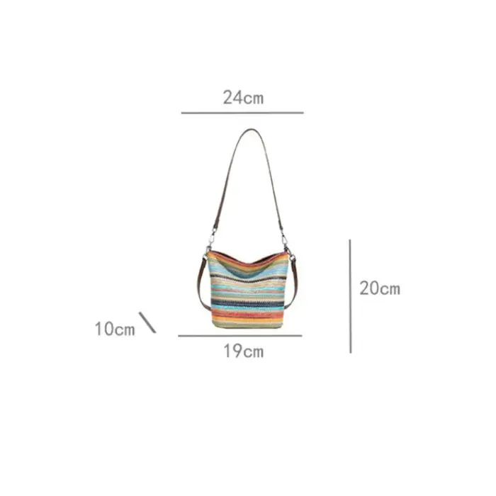 Sac fourre-tout rayé coloré en stock avec poignée supérieure en cuir