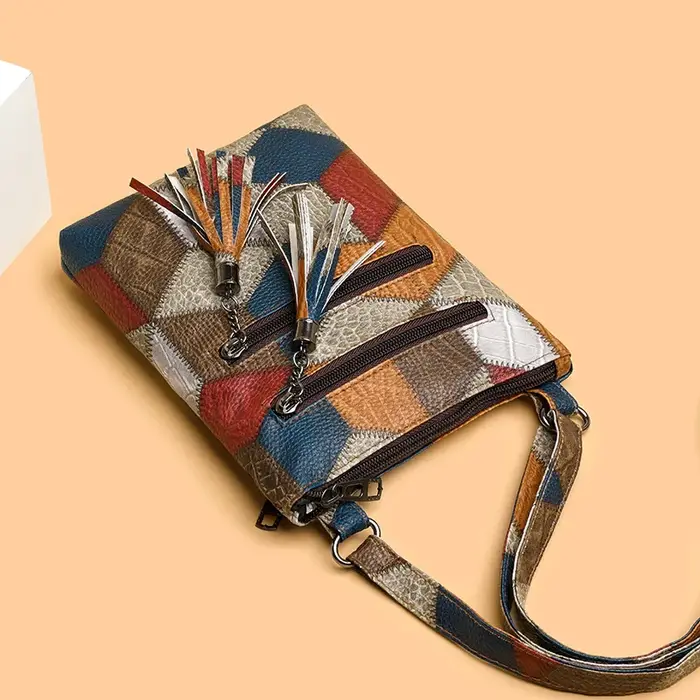 Sac à main rétro en cuir souple PU multi-poches