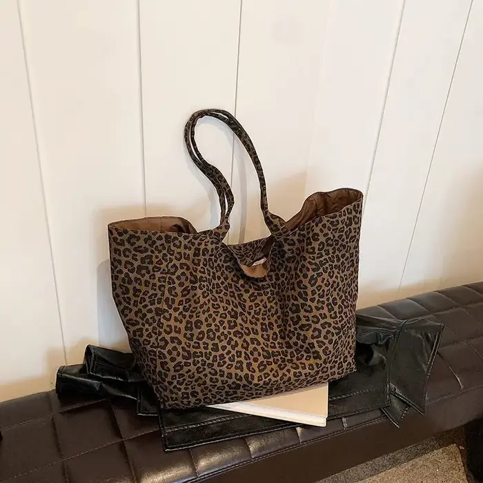 Nouveau sac fourre-tout en toile style décontracté grande capacité imprimé léopard
