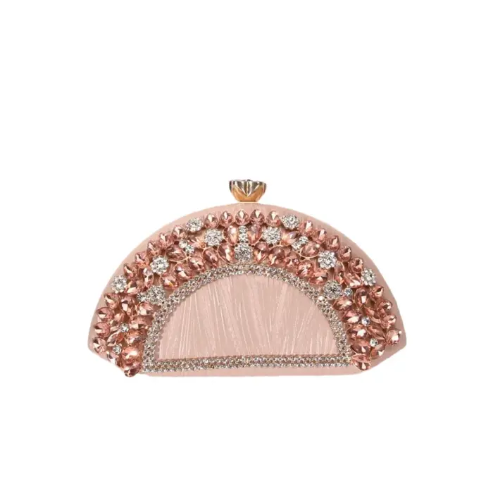 Collection de luxe Quatre sacs à main semi-circulaires élégants en noir rose argent scintillant avec des accents dorés pierres précieuses colorées