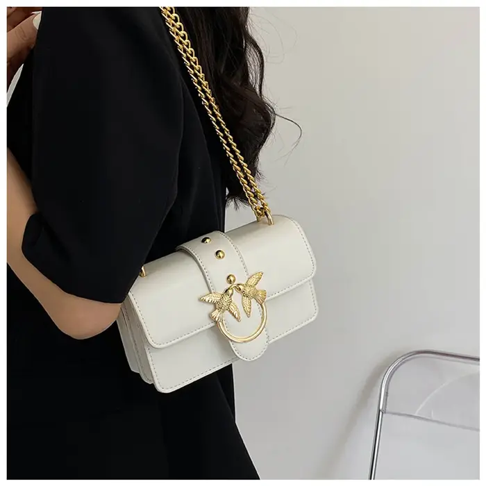 Sac à bandoulière double chaîne pour femme, sac à rabat rétro en cuir PU, sac à main décontracté pou