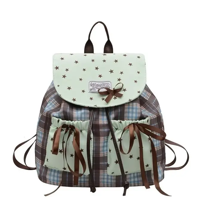 Sac à dos double épaule Sweet Bow, imprimé étoiles, couleur contrastée, sacs d'école pour étudiants,