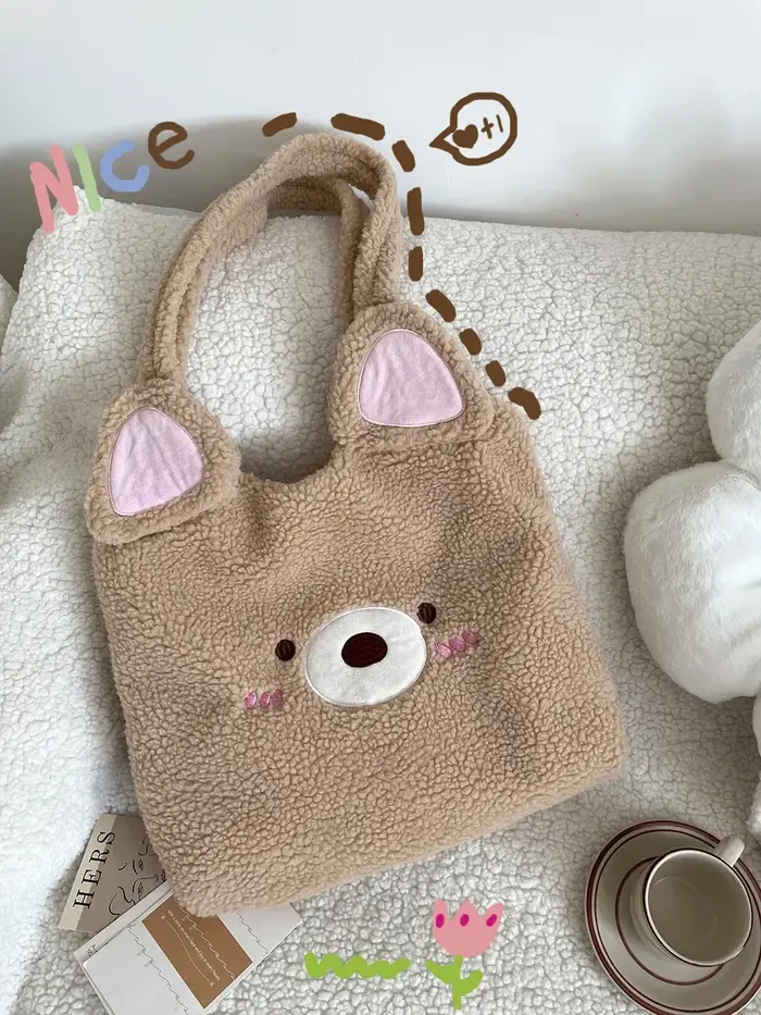 Sac fourre-tout en fausse laine d'agneau pour femme