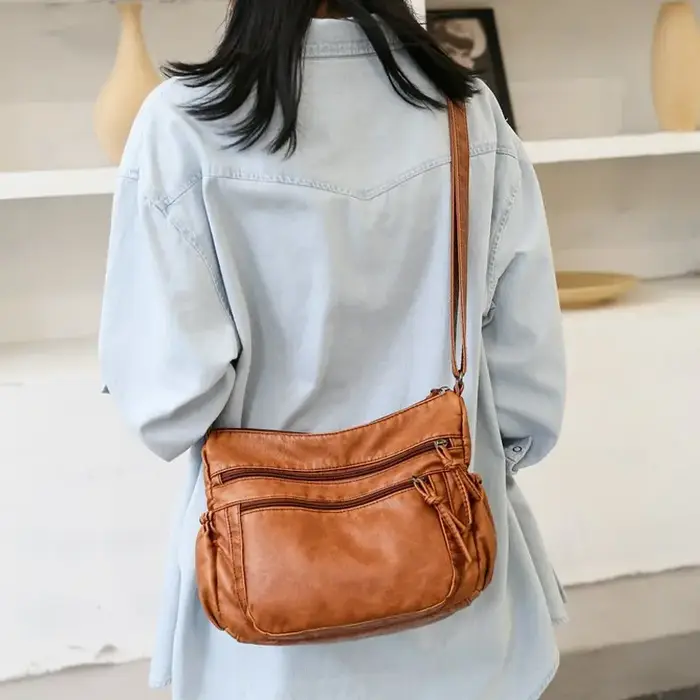 Sac à bandoulière en cuir lavé pour femmes
