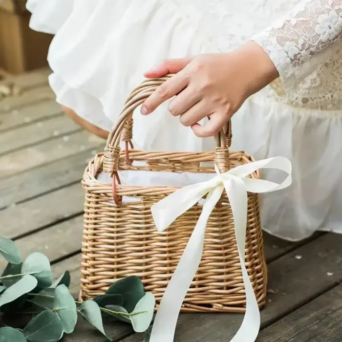 Panier de fleurs en osier Style rustique tissé sac à main fait