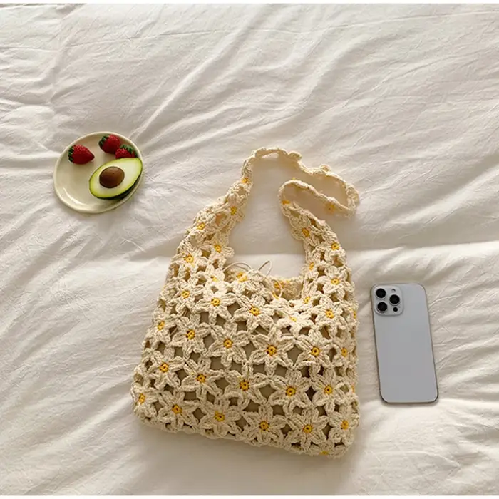 Sac à bandoulière en crochet floral fait main pour femme