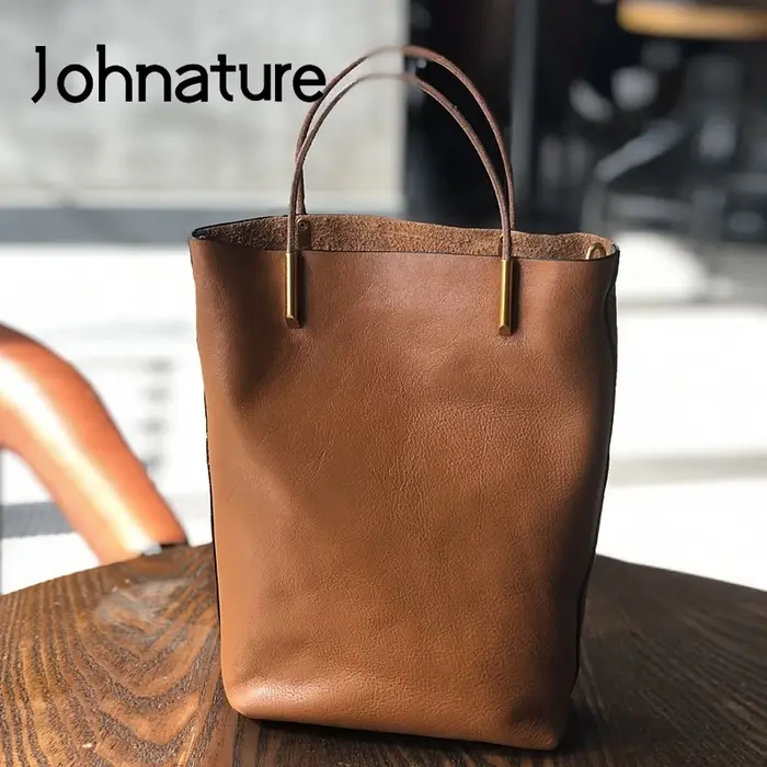 Sac à main Johnature en cuir véritable pour femme, nouveau modèle rétro 2026, en cuir de vachette so