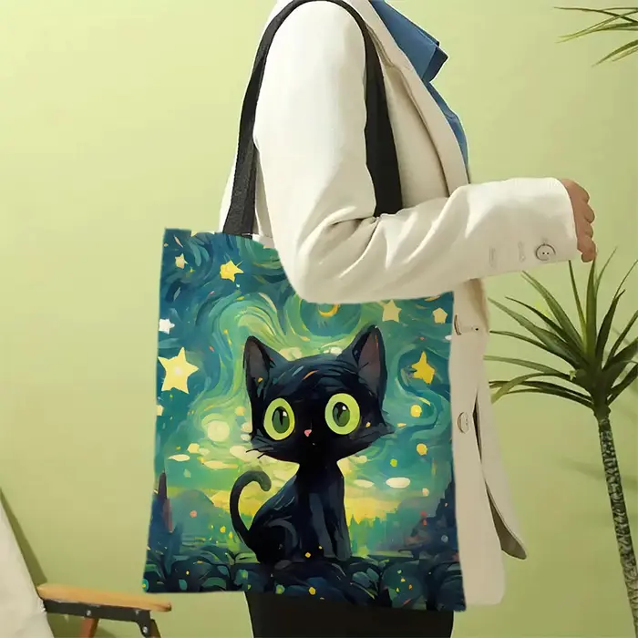 30x35 cm Van Gogh chat noir sac fourre-tout fleur Portable décontracté Eco sac à main sac à provisions Design livres et