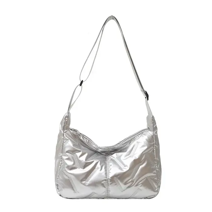 Sac à main en Nylon léger argenté pour filles, sac à boulettes de grande capacité, sac à bandoulière