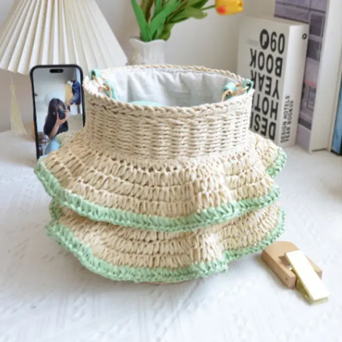 Sac seau froncé d'été, sacs à bandoulière tissés bohème pour femmes