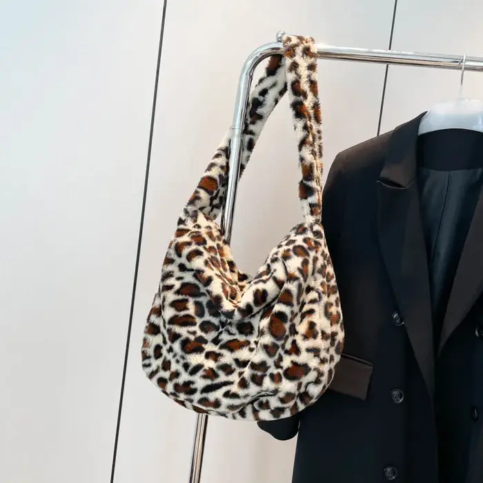 Sacs à bandoulière léopard grande capacité pour femmes, sacoche en fausse fourrure pour dames, Hobos
