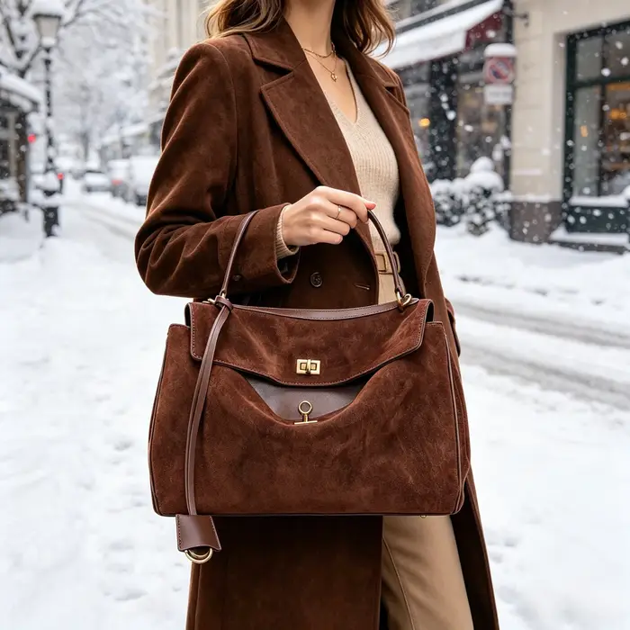 Sac à main en daim et cuir véritable pour femmes, sac à bandoulière de grande capacité, fourre-tout
