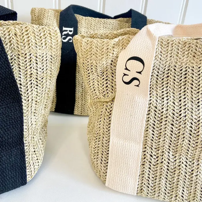Sac de plage en paille personnalisé pour demoiselle d'honneur