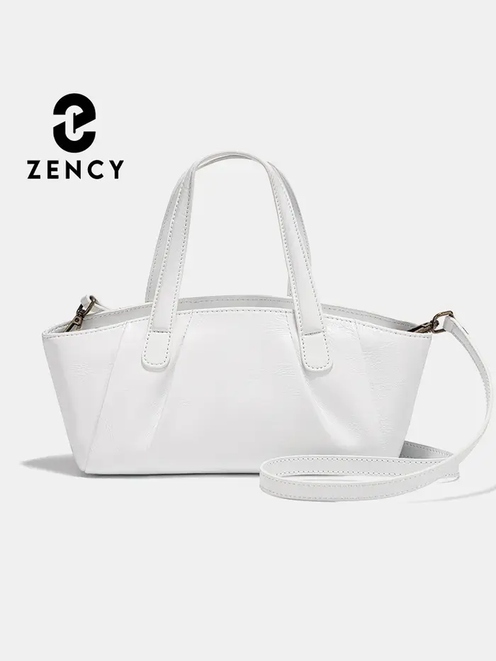 Sac à main en cuir véritable pour femme Zency, petit sac à bandoulière blanc de haute qualité, sac à