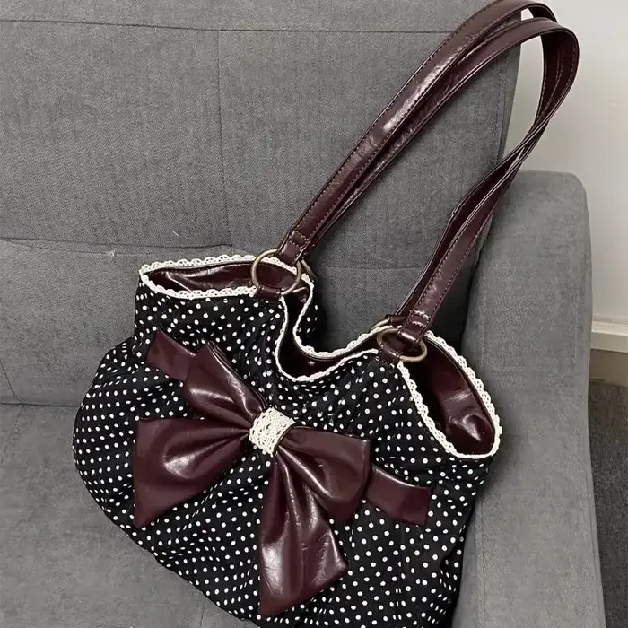 Sac fourre-tout chic à pois, sac à main décontracté pour femme, sac à bandoulière vintage, polyvalen