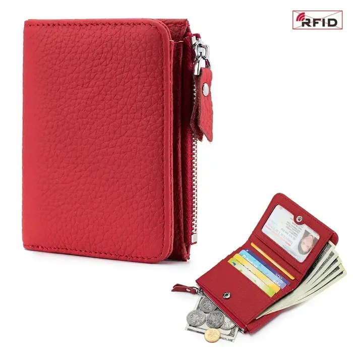 Poudres d'écouteurs en cuir véritable pour hommes et femmes, portefeuilles courts RFID, porte-cartes, sac portable en cuir de vachette, petite fermeture éclair, porte-monnaie