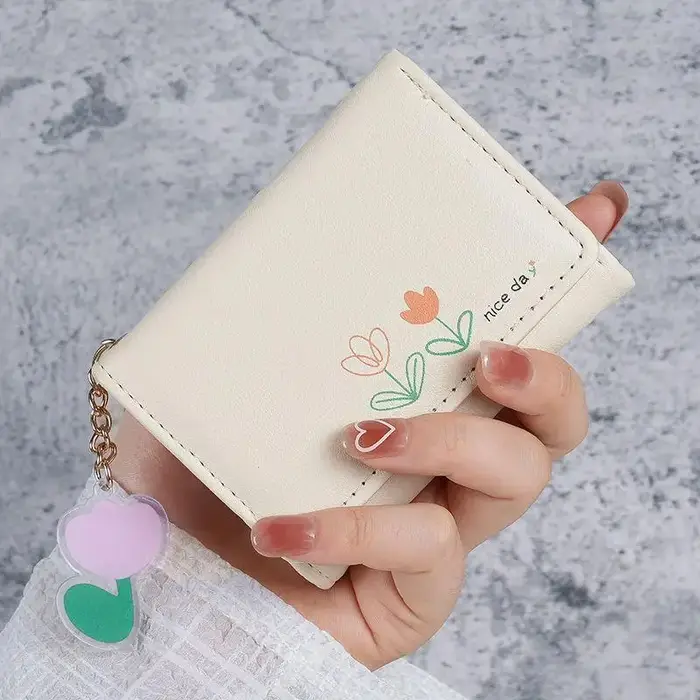 Mini portefeuille en cuir PU, imprimé fleurs, plusieurs emplacements pour cartes, petit sac à main t