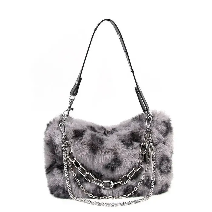 Sac à Main en Fausse Fourrure Imprimé Léopard pour Femme