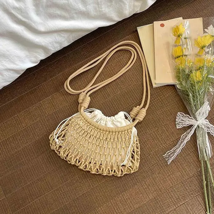 Sac à bandoulière en crochet grande capacité, pochette filet légère, sac à main tissé en fil, petit 