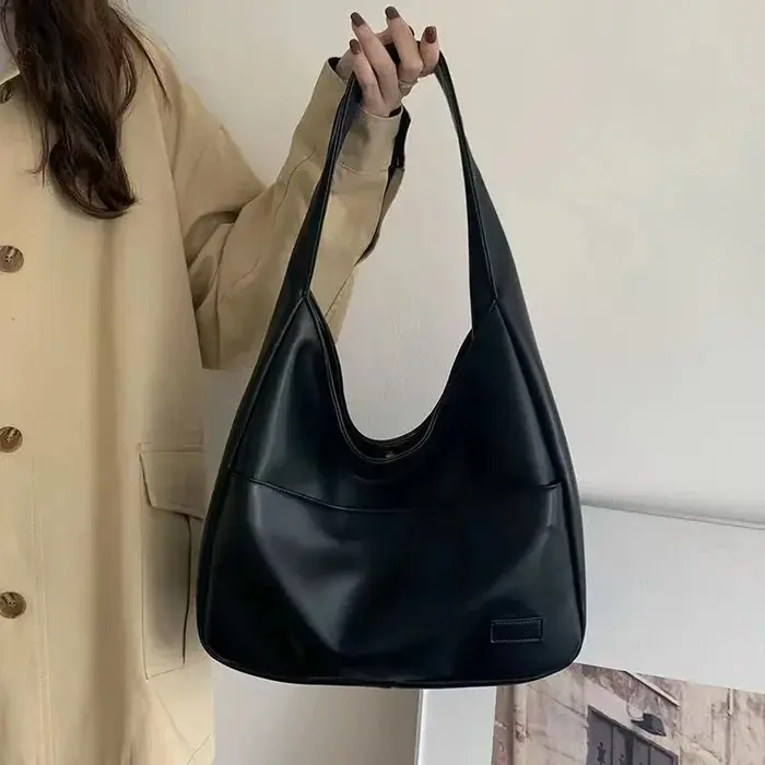 Sac fourre-tout en cuir noir de grande capacité pour femmes