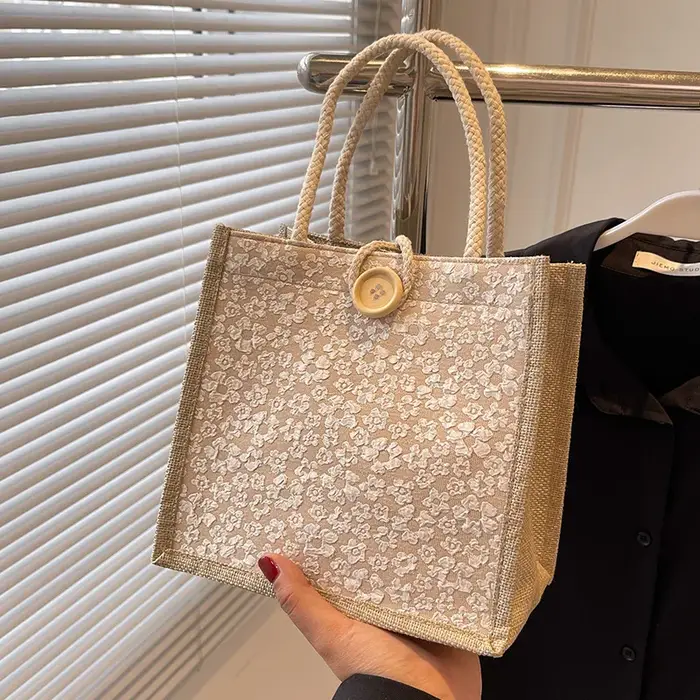 Sac à main en lin à fleurs pour femmes