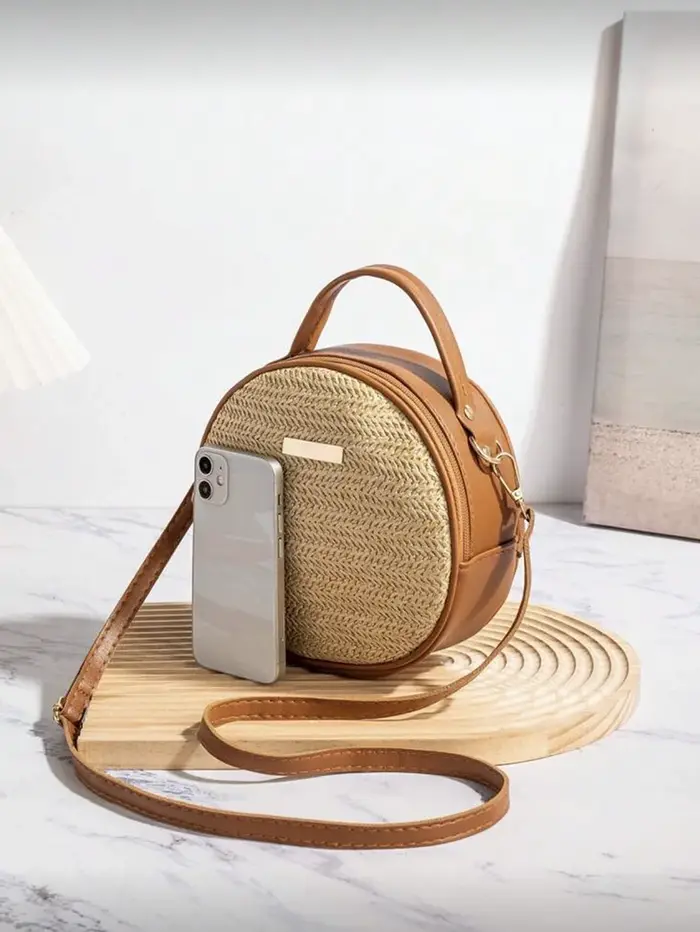 Sac à main rond en paille tressée pour femme