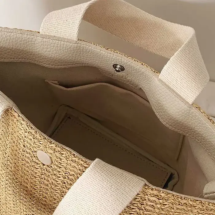 Sac à main vintage en paille tressée pour femme
