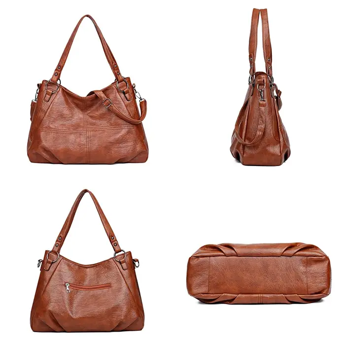 Sac à Main Simple en Cuir Souple de Grande Capacité pour Femme