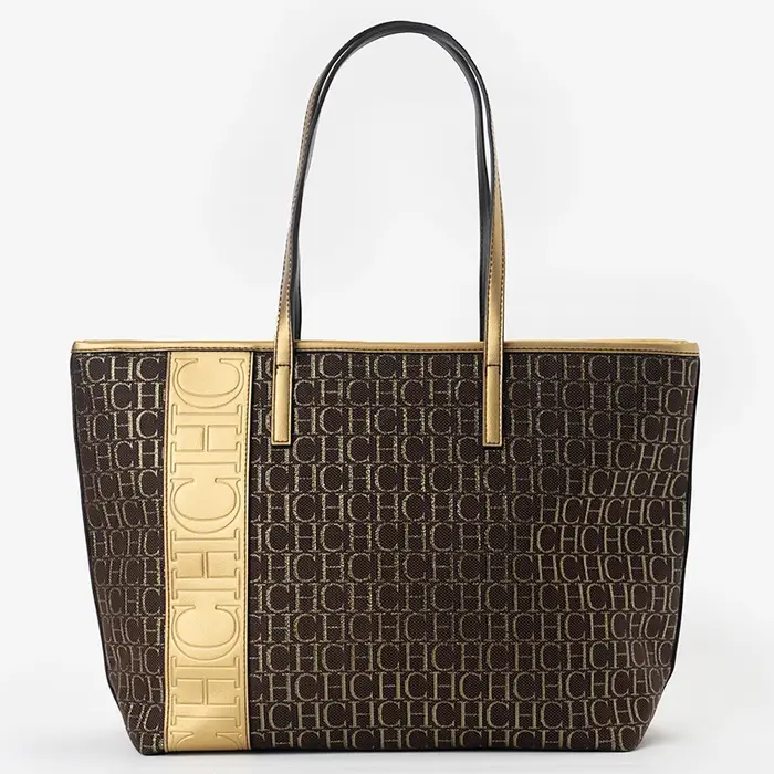 Sac fourre-tout CH en cuir véritable marron avec monogramme