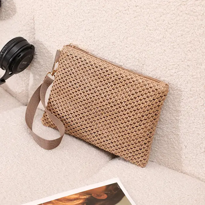 Sac à dos en paille tissé fait à la main pour femmes, pocommuniste pour filles, sac de messager, porte-monnaie, portefeuille de plage, dragonne, mode pour dames
