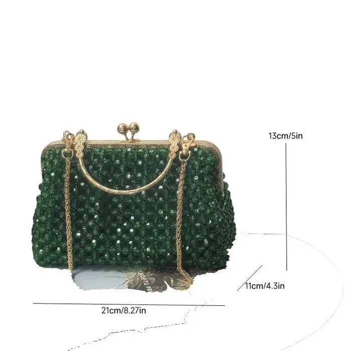 Pochette perlée faite à la main vert émeraude | Sac