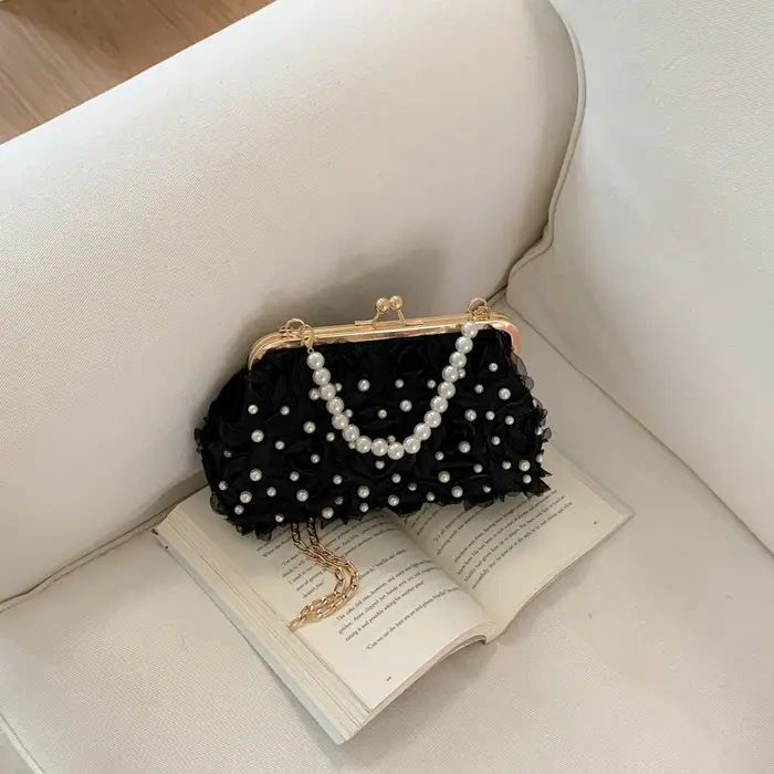 Sac de soirée en dentelle pour femme, pochette florale à fermoir Kiss Lock avec chaîne, sac de demoiselle d'honneur pour mariage, bal de promo, fête du thé