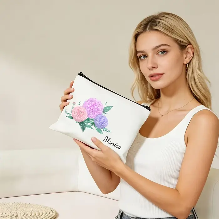 Pochette cosmétique personnalisée à imprimé hortensia