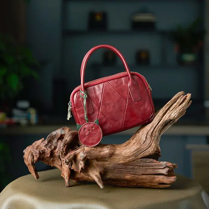 Sac bowling vintage en cuir véritable pour femme