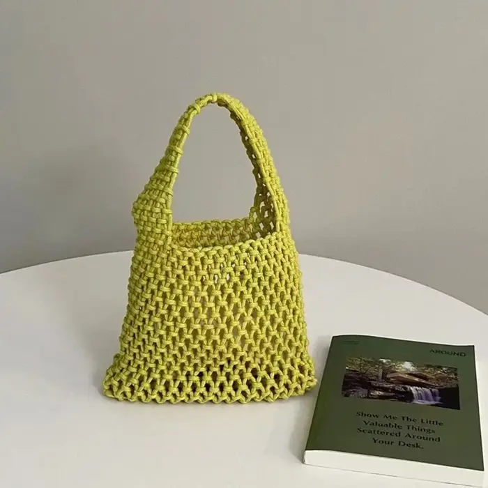 Sac à main tricoté à la main, corde en coton tissé ajouré, pochette à une épaule, grande capacité, s