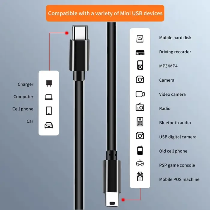 Câble adaptateur USB C vers Mini USB